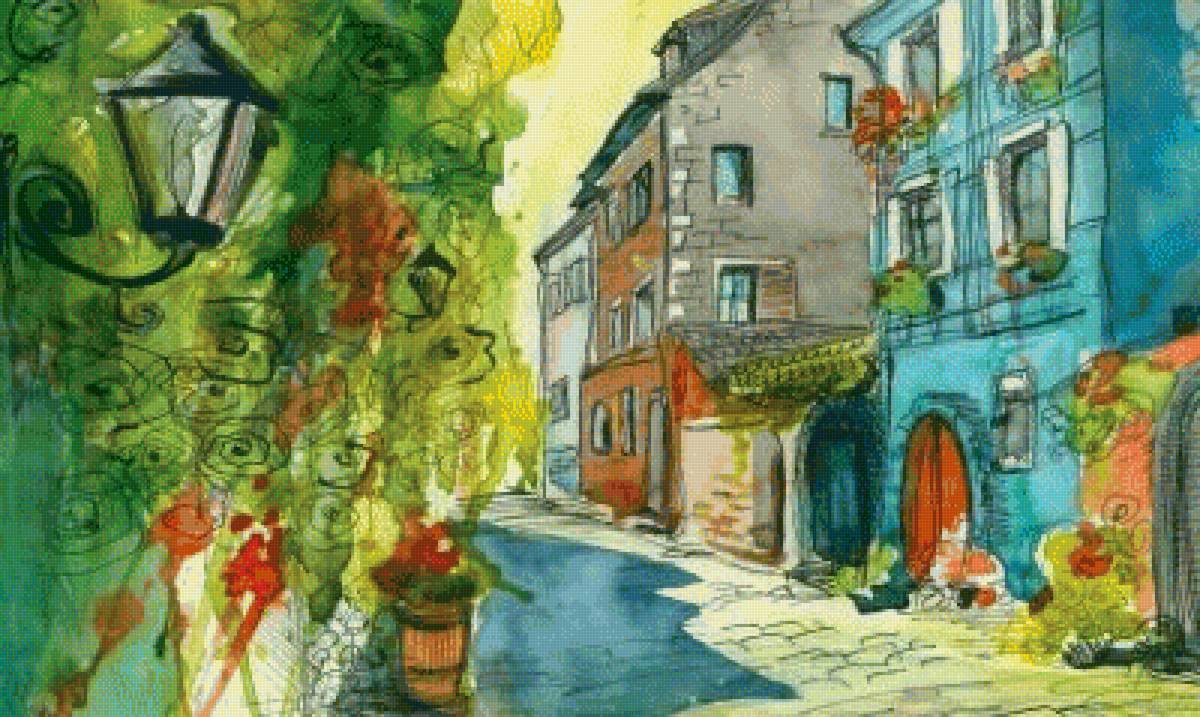 Акварель улица рисунок. - предпросмотр