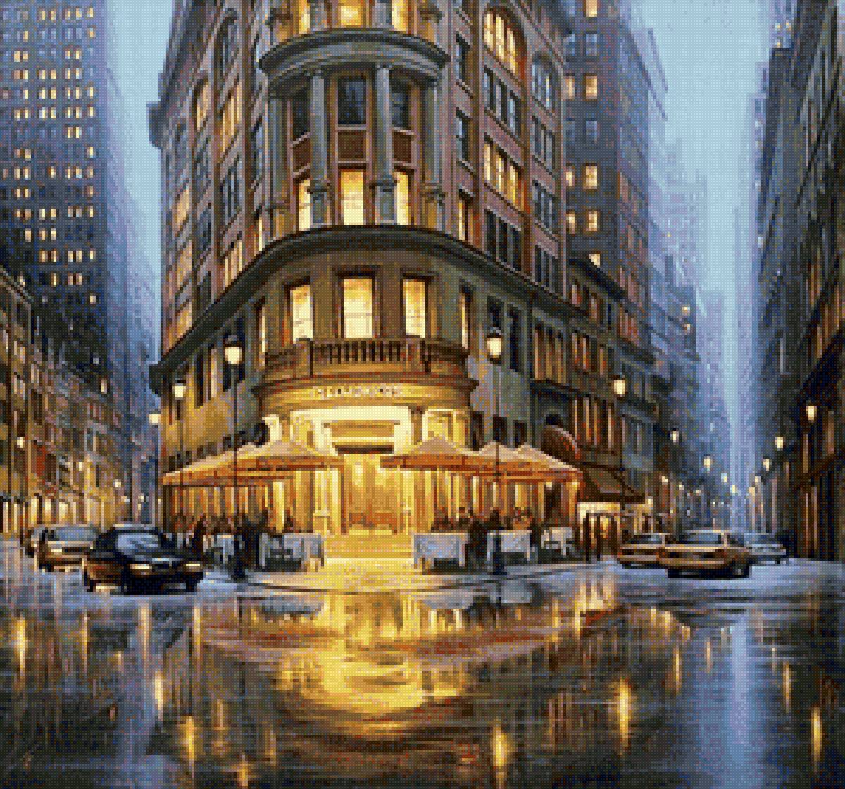 Городской пейзаж - ночной город, уличное кафе, улицы - предпросмотр