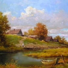 Схема вышивки «Осень в деревне»