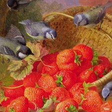 Схема вышивки «Синички и клубника»