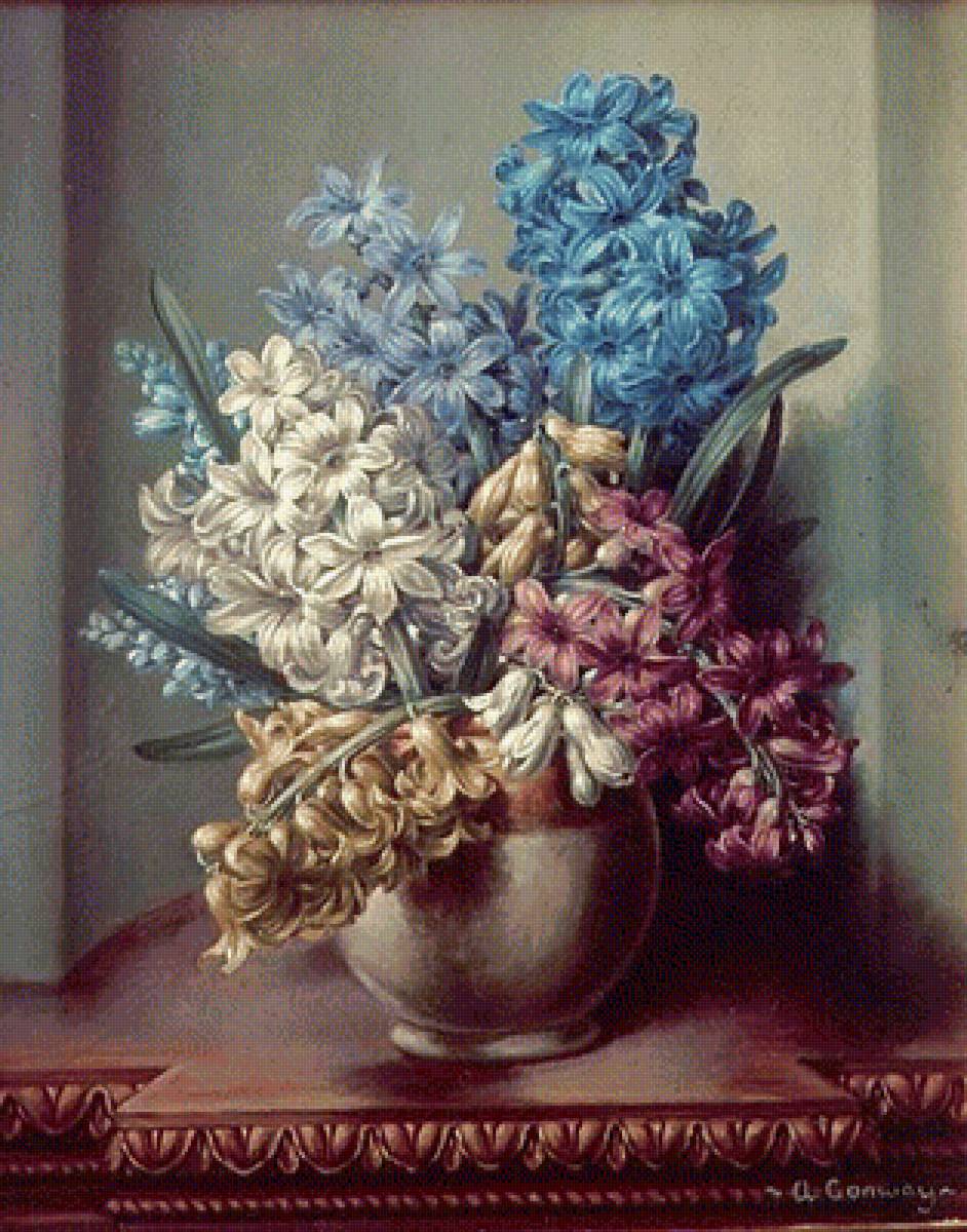 Букет гиацинтов - цветы, стол, букет, ваза - предпросмотр