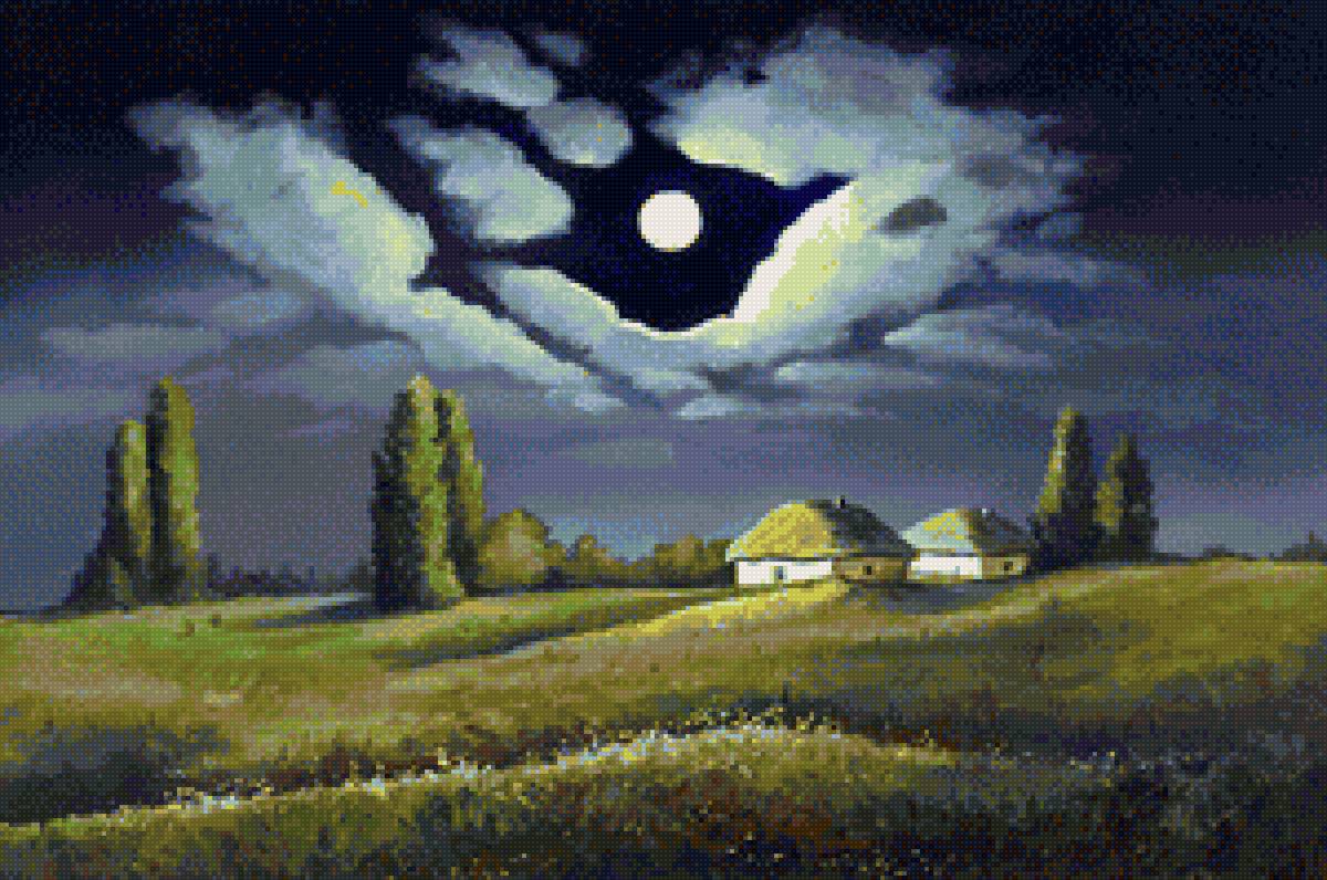 Худ. Деревенчук Вл. Украинская ночь - ночь, лето, пейзаж - предпросмотр