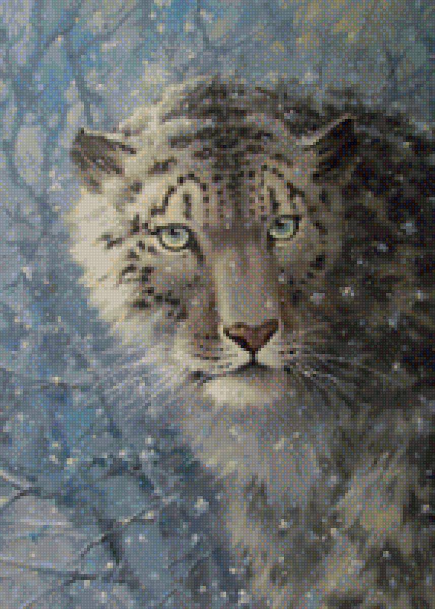 снежный барс - снег, животные, картина, барс, живопись - предпросмотр