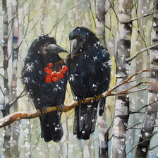 Схема вышивки «Вороны с рябиной»