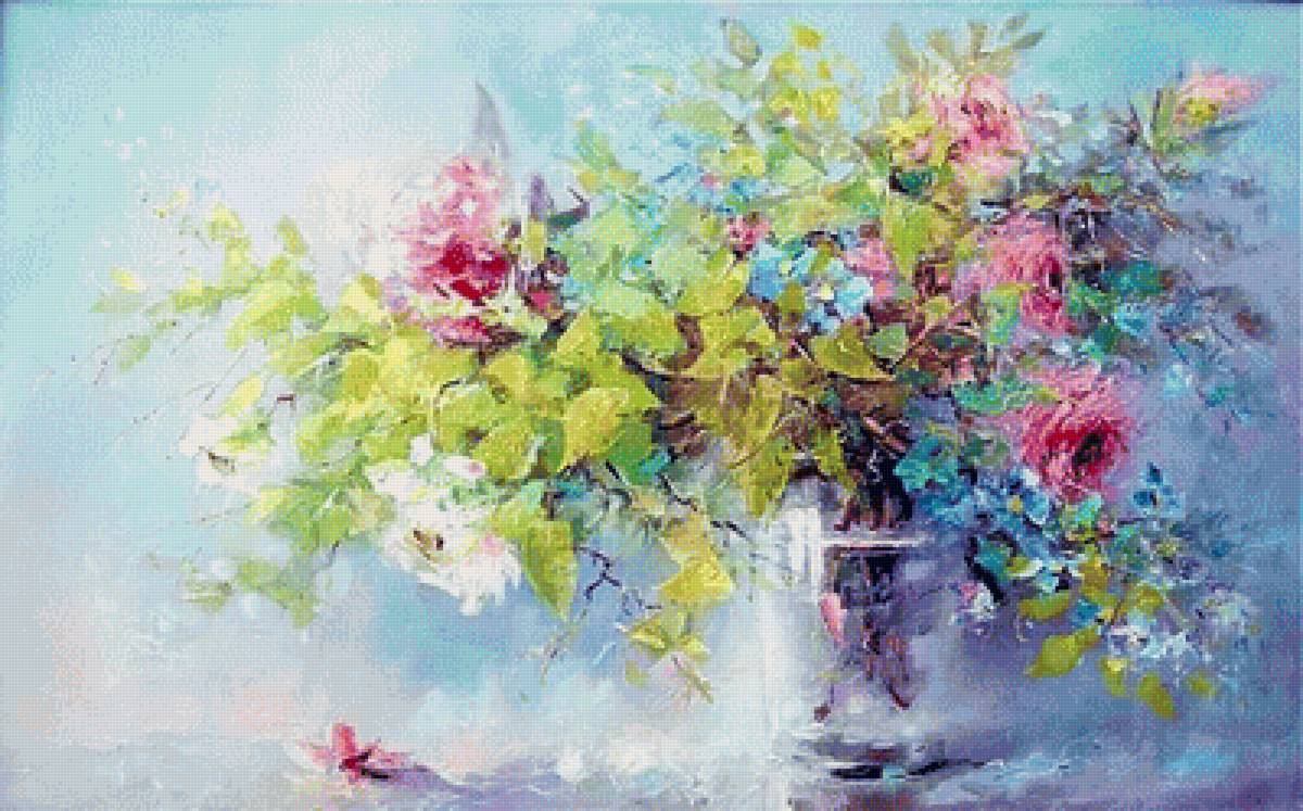 Букет цветов - цветы, розовые, натюрморт, розы, букет - предпросмотр