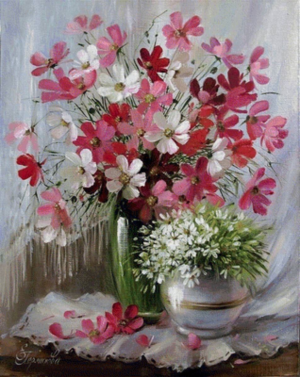 Букет цветов - пейзаж, кувшин, букет, цветы, картина - предпросмотр