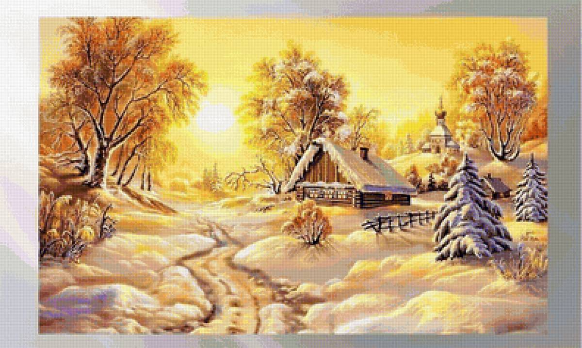 Солнечный зимний день - зима, деревня - предпросмотр