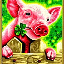 Схема вышивки «Поросенок с клевером»