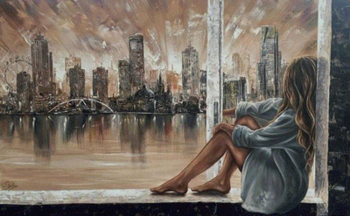 мечты - девушка, окно, город - предпросмотр