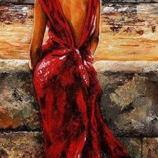 Схема вышивки «Девушка в красном»