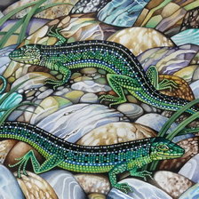 Схема вышивки «Две изумрудные ящерки»