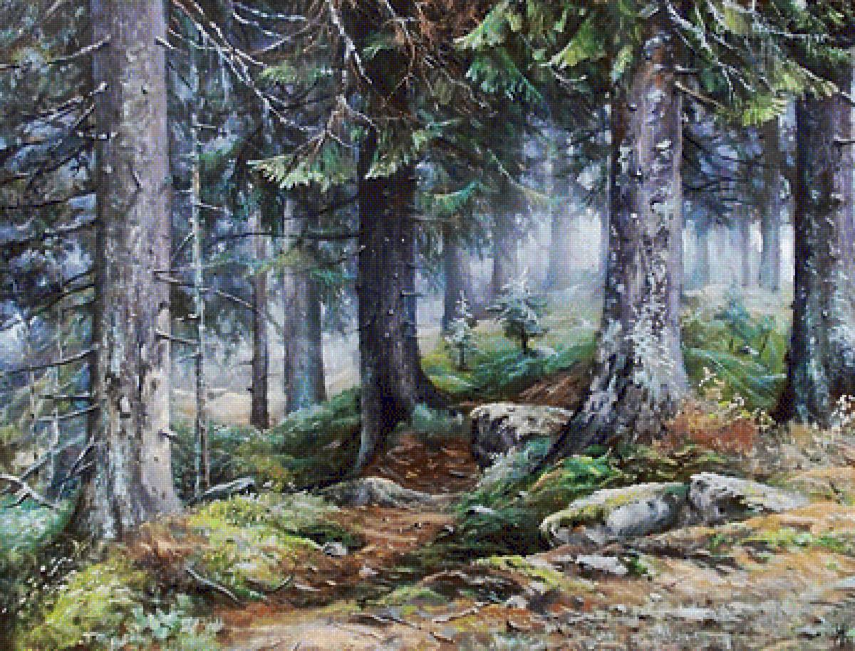 .в лесу. - пейзаж, живопись. - предпросмотр