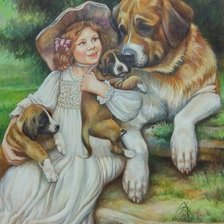 Схема вышивки «девочка и собаки»