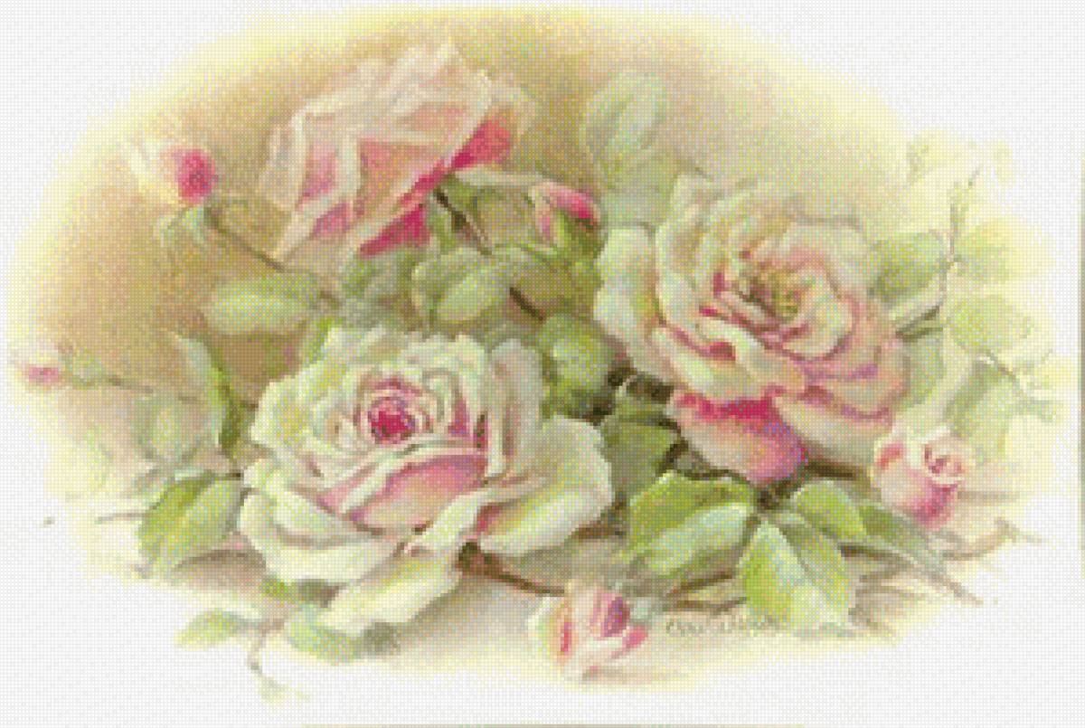 Розы акварельные - вышивка крестиком - предпросмотр