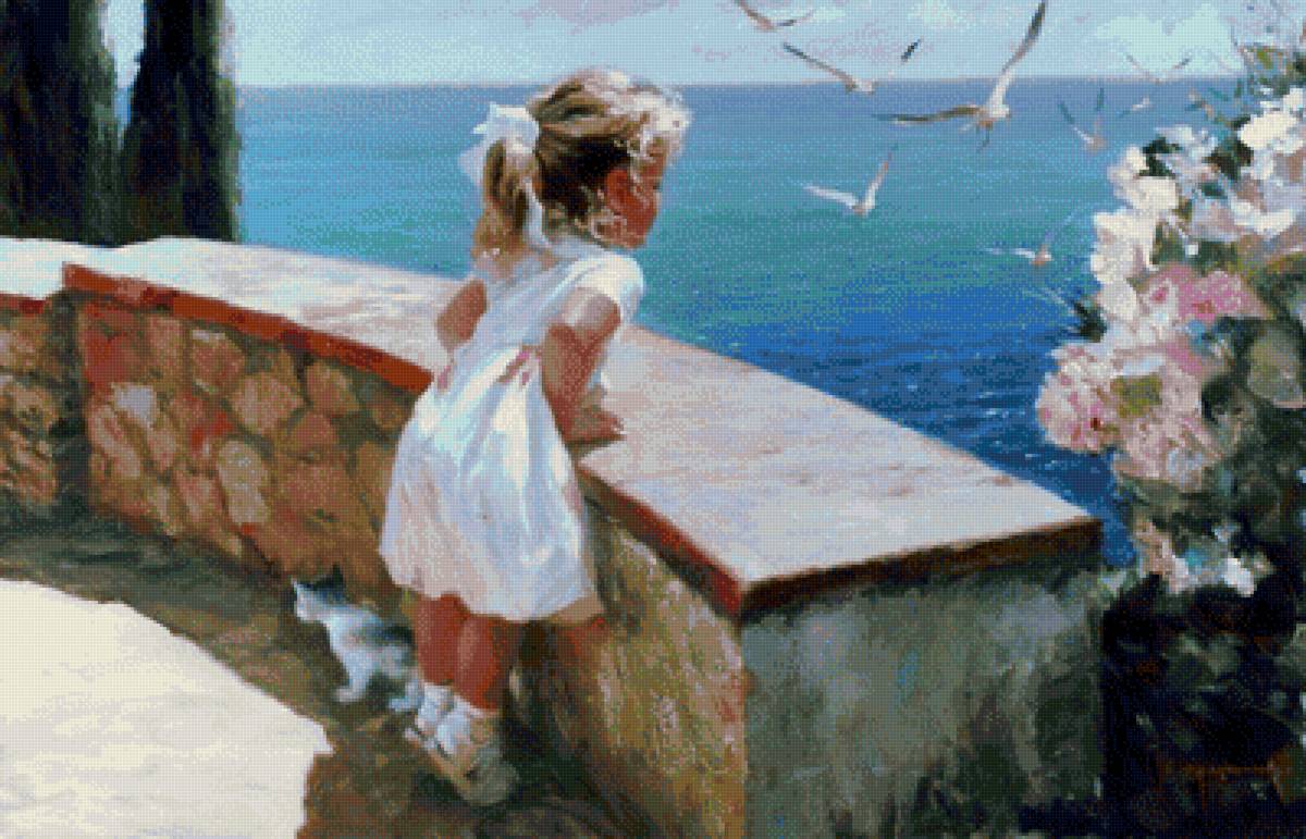 девочка и море - море, девочка, чайки - предпросмотр