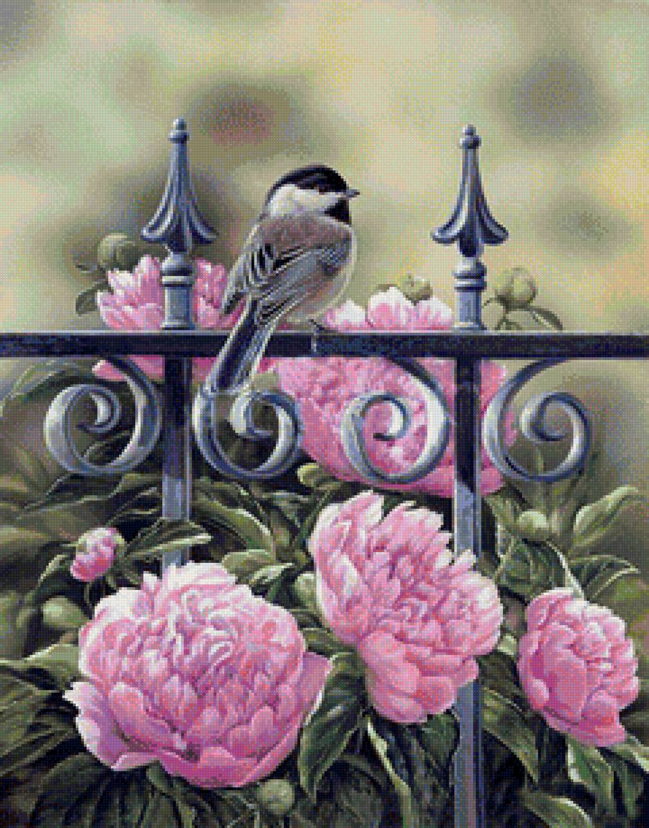 Худ. Розмари Милетт - птицы, цветы, воробей - предпросмотр