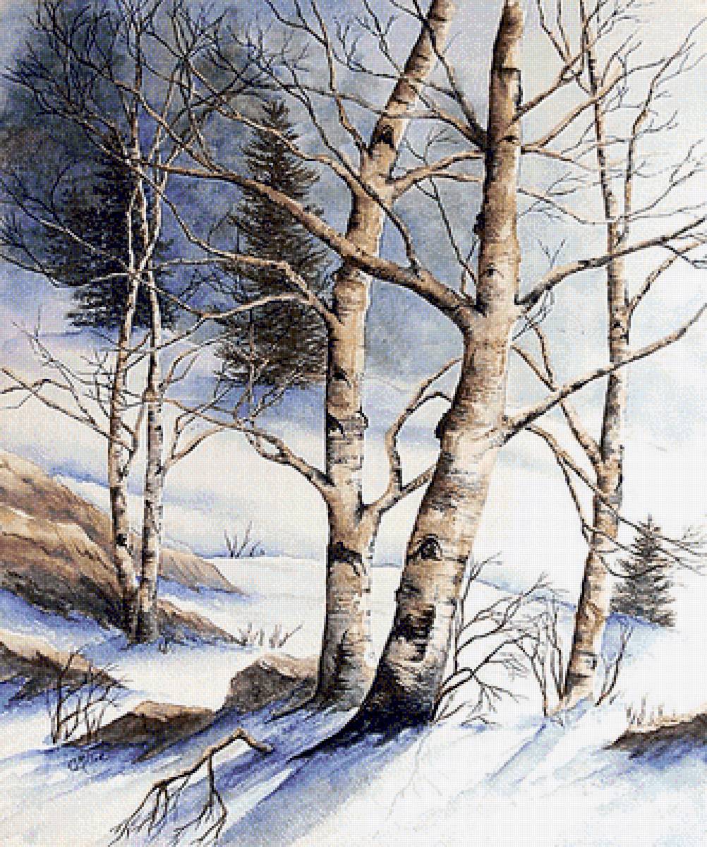 Зимний пейзаж. - пейзаж, живопись. - предпросмотр