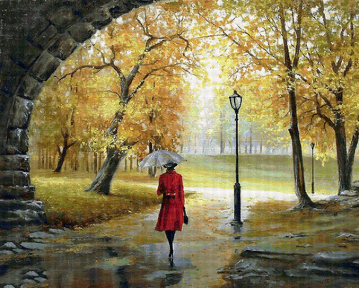 Осенний этюд - зонт, осень, девушка - предпросмотр