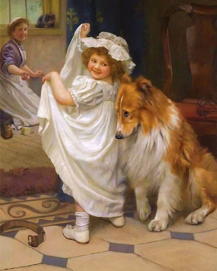 девочка с собакой - картина - оригинал