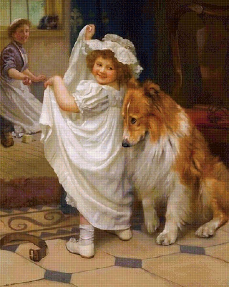 девочка с собакой - картина - предпросмотр