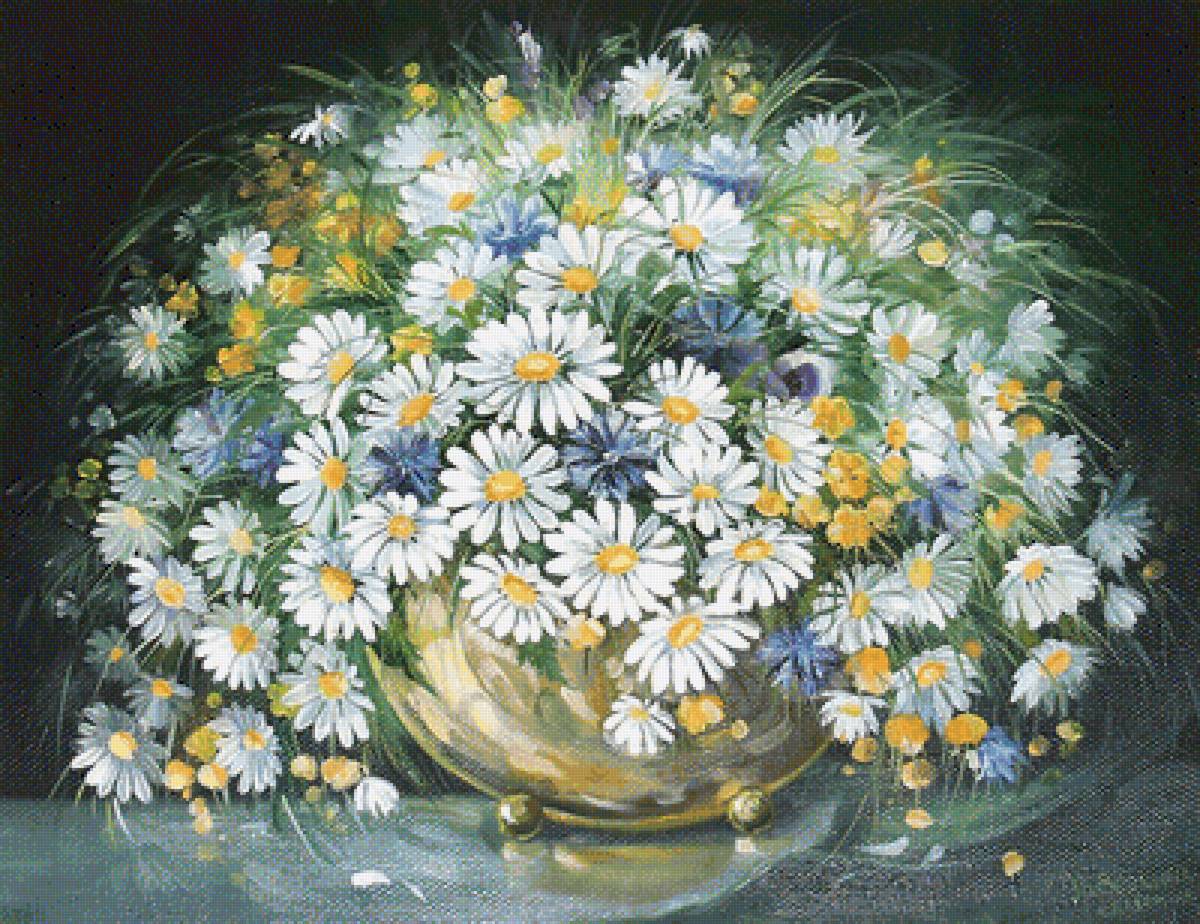 Букет - цветы, ромашки, васильки, полевые цветы - предпросмотр