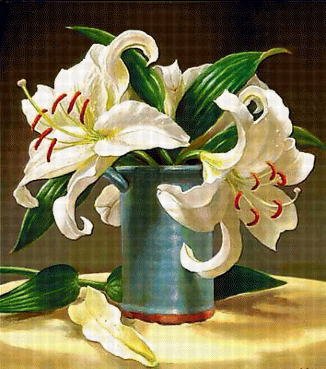 Натюрморт с лилиями. - живопись., цветы, натюрморт - предпросмотр