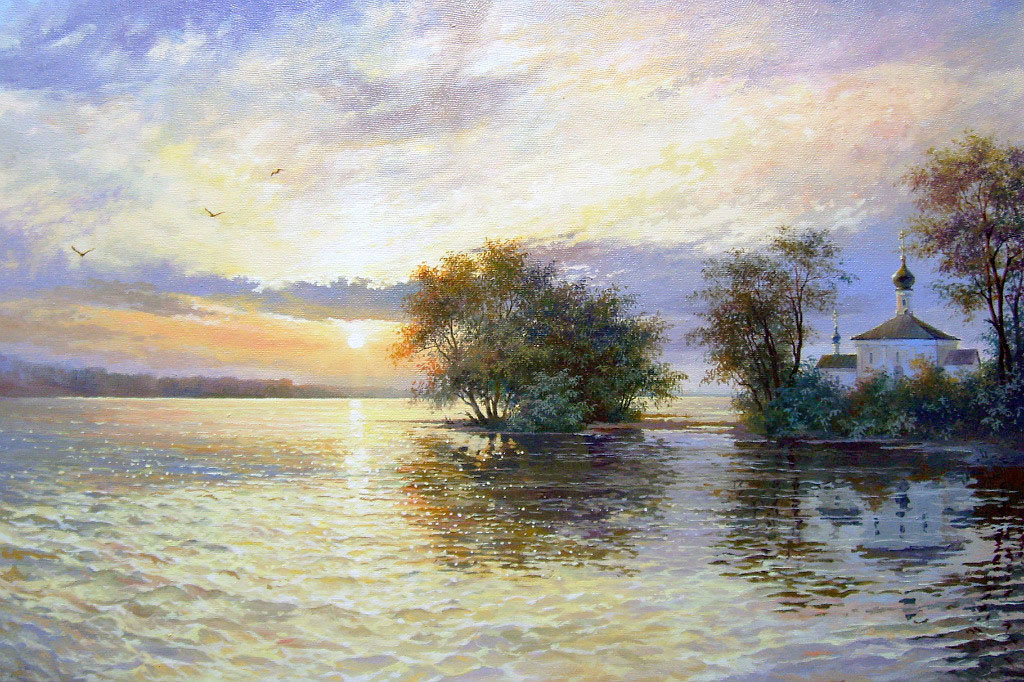 Худ. Булыгин И.Н. - пейзаж., вода, церковь - оригинал