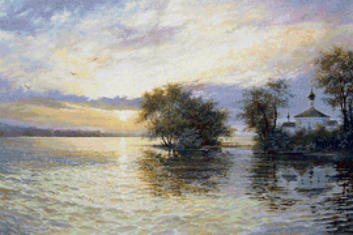 Худ. Булыгин И.Н. - пейзаж., церковь, вода - предпросмотр