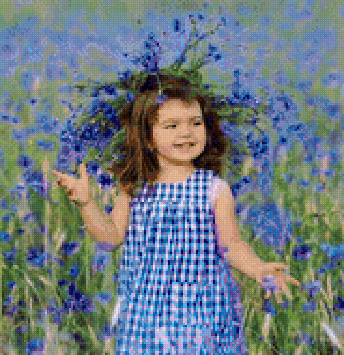 Девочка и васильки - венок, девочка, поле, васильки, небо - предпросмотр