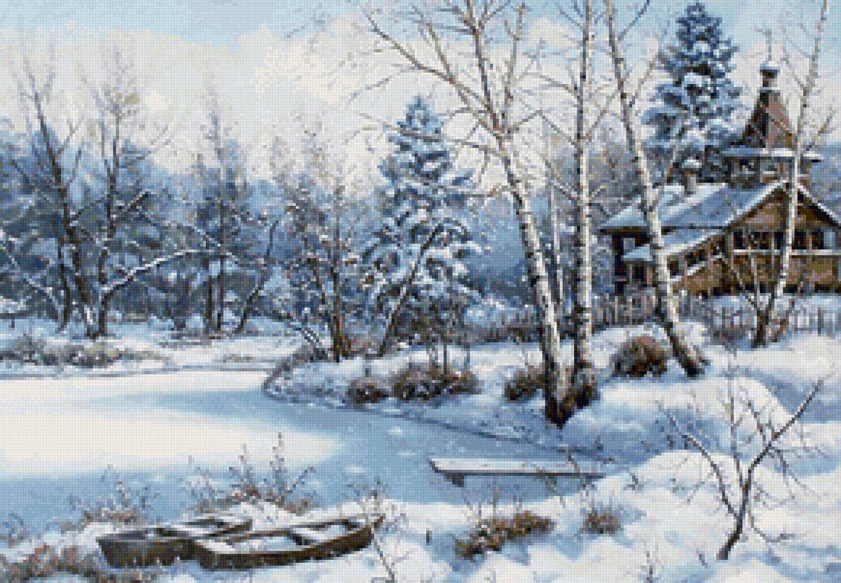 Худ. Ханаин С. - пейзаж зима, вода, природа, снег - предпросмотр