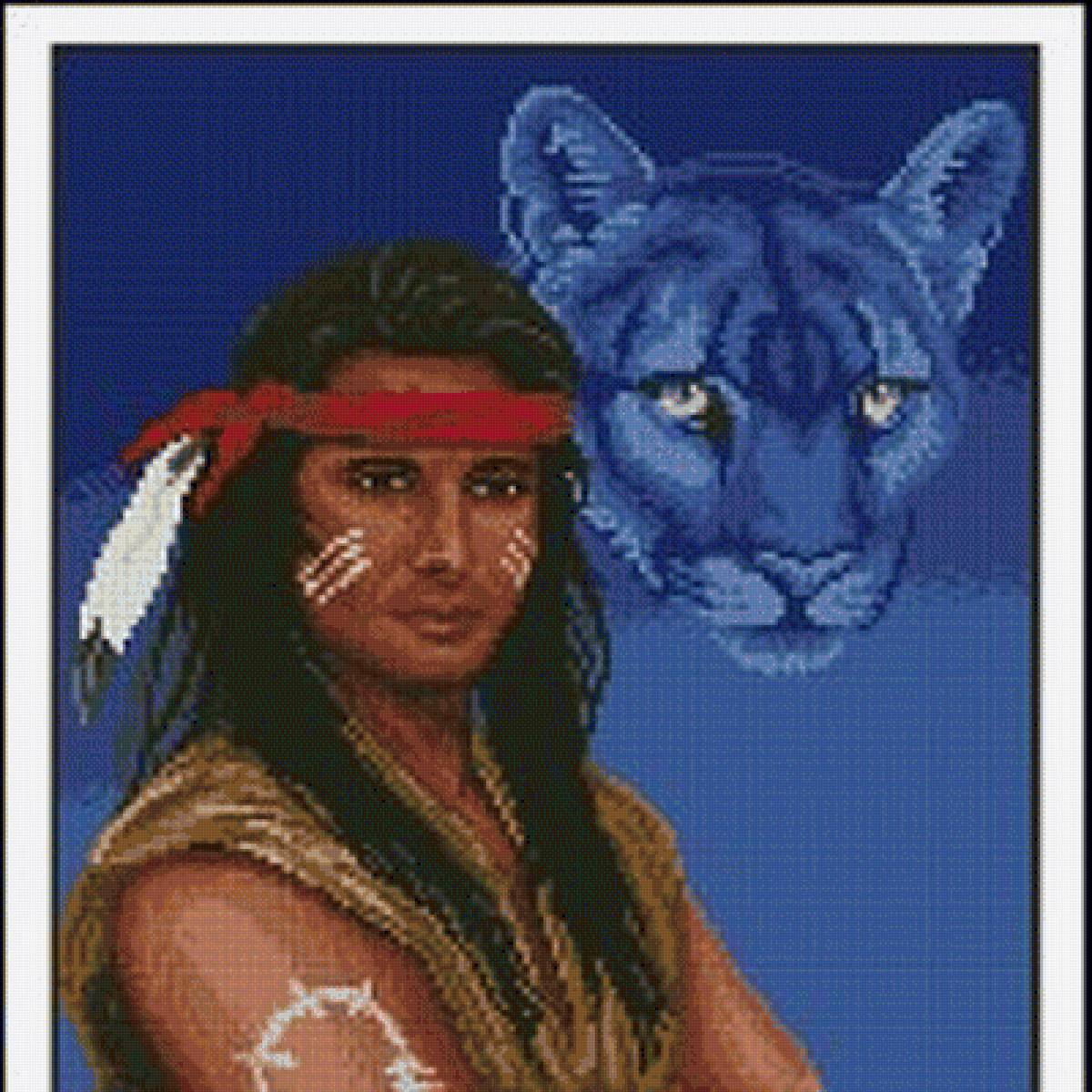 Дух пумы - человек, мужчина, пума, хищник, индеец, кошка - предпросмотр