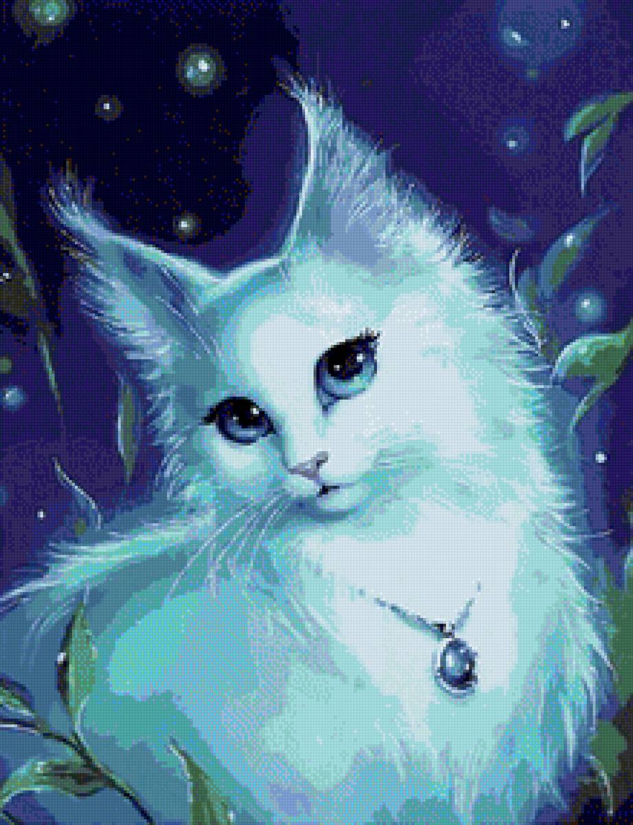 Ночь - арт, ночь, животные, кошка - предпросмотр