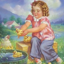 Схема вышивки «девочка и утята»