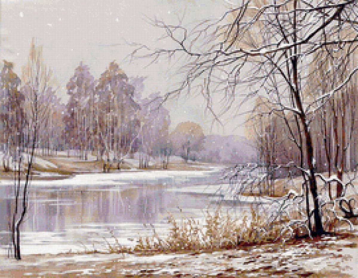 Первый снег - вода, пейзаж зима, снег, природа - предпросмотр