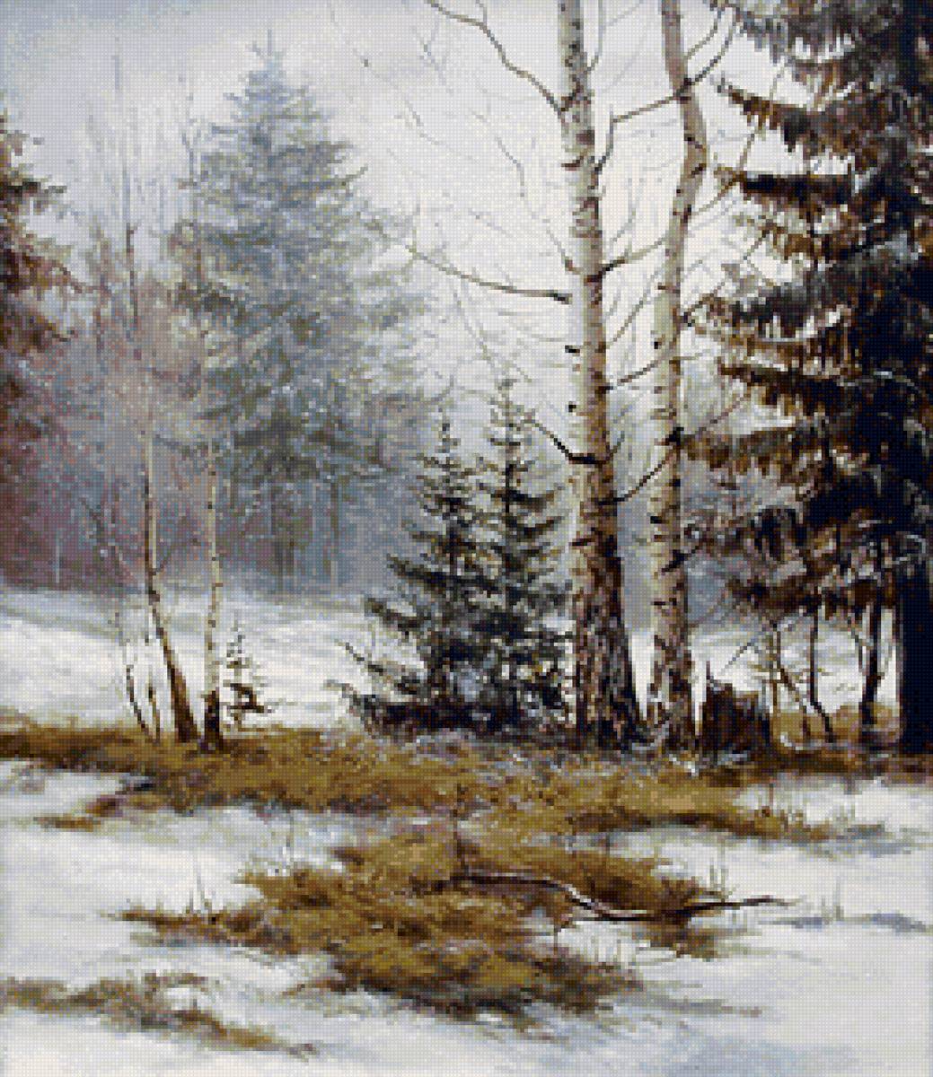 Худ. Елена Покушева - снег, лес, природа, пейзаж зима - предпросмотр