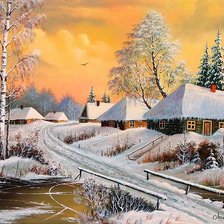 Схема вышивки «зима в деревне»