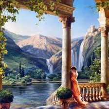 Схема вышивки «Девушка на балконе»