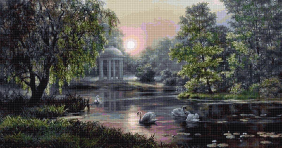 Беседка у пруда - картина - предпросмотр