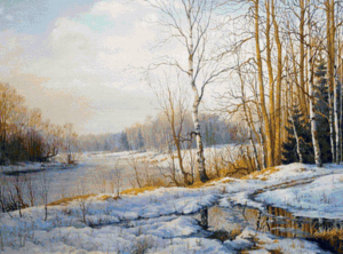 Худ. Булыгин - пейзаж весна, вода, снег, природа - предпросмотр