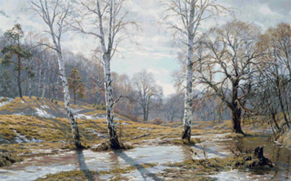 Худ.Герасимов А. - пейзаж весна, снег, вода, природа - предпросмотр