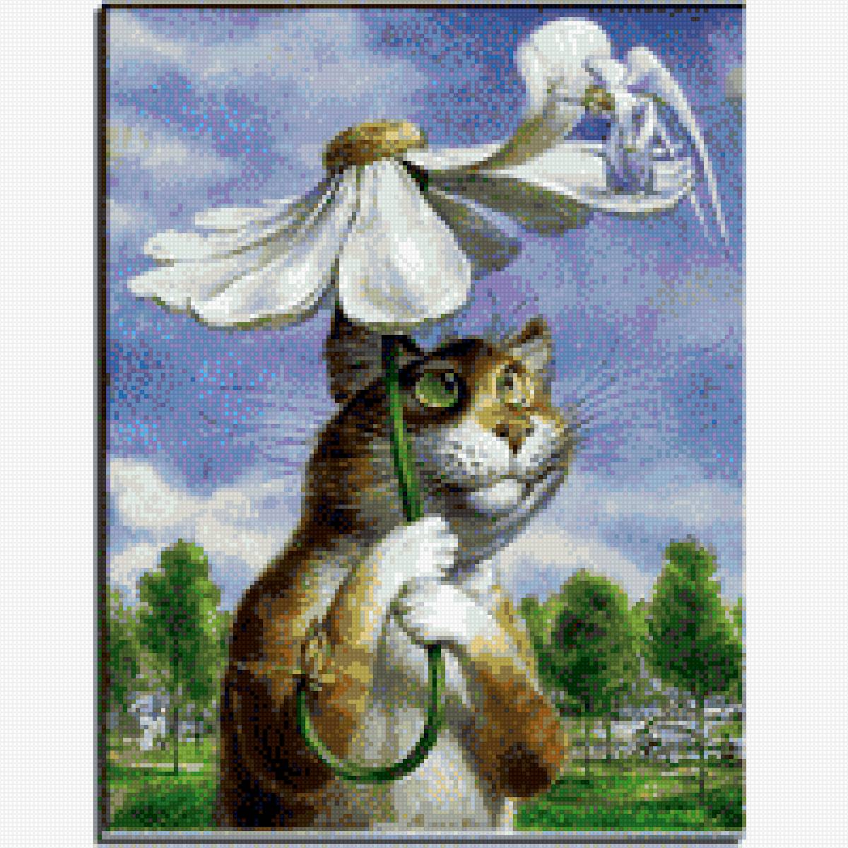 Кот с зонтиком из цветов - предпросмотр