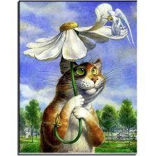 Схема вышивки «Кот с зонтиком из цветов»