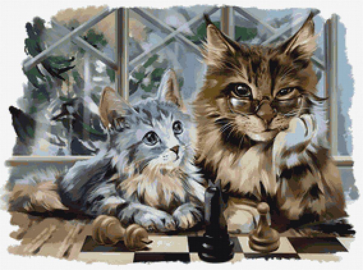 Игра в шахматы - кошки. животные, кот, котенок - предпросмотр