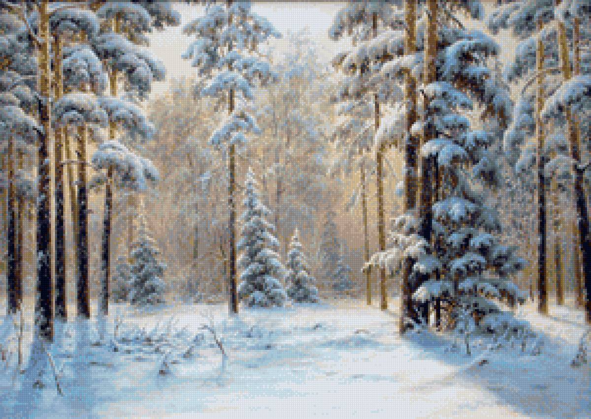 Худ. Валерий Корчак - снег, пейзаж зима, лес, природа - предпросмотр