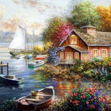 Схема вышивки «Пейзаж с лодками»