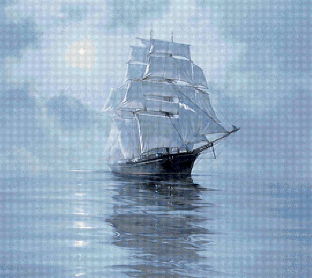 Худ. Джеймс Бреретон - парусник, пейзаж, море - предпросмотр