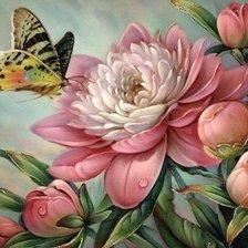 Схема вышивки «бабочка на пионе»