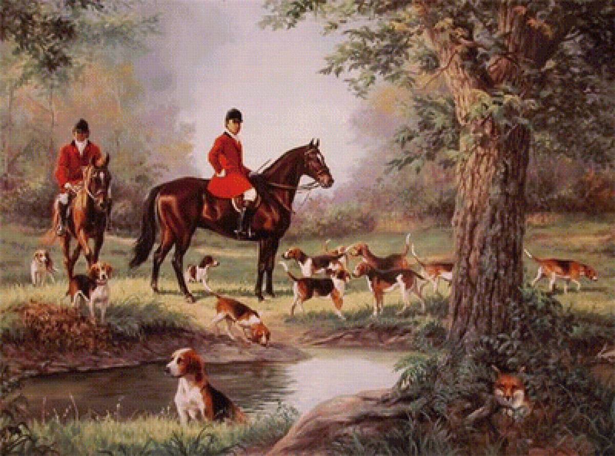 на охоте - картина, природа, люди - предпросмотр