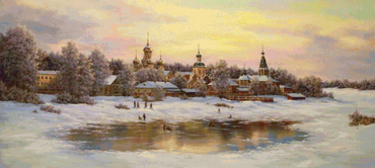 Худ. Кандыбович Юрий - пейзаж зима, природа, вода, снег - предпросмотр