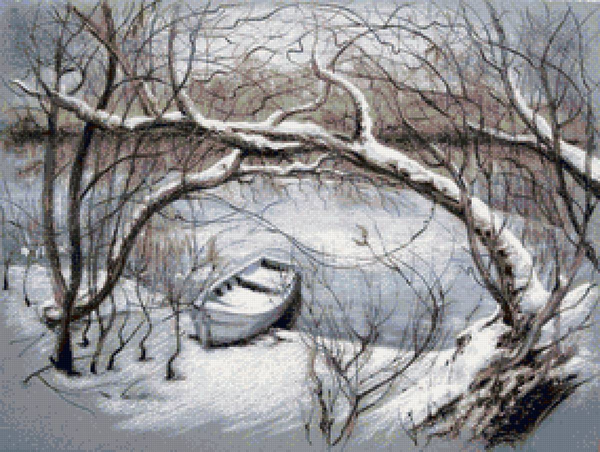 Худ. Конюхова Наталья - вода, природа, снег, пейзаж зима - предпросмотр